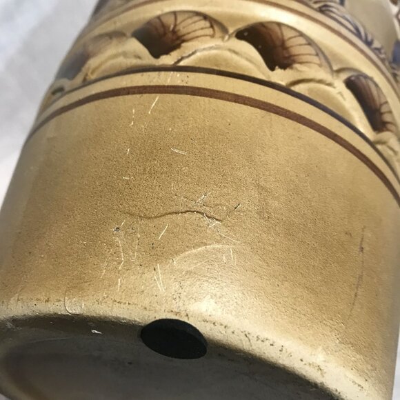 Handcrafted Vase Elephant Motif Ceramic African Shells Brown Beige 10.5" Tall - Picture 8 of 12